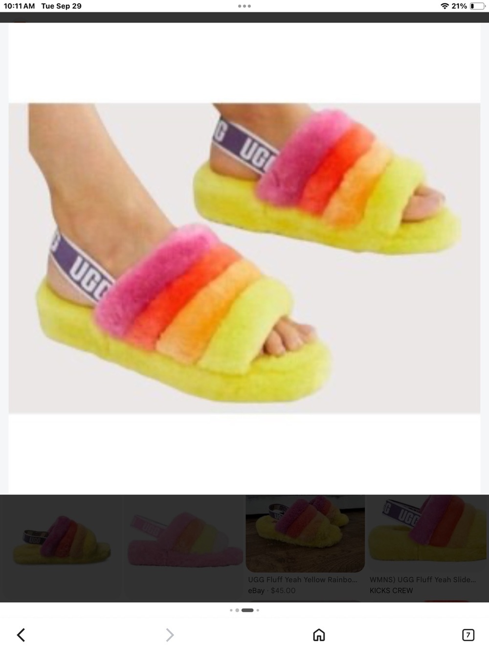 UGG Women Yellow Fuzzy Slide with Rainbow Straps 9